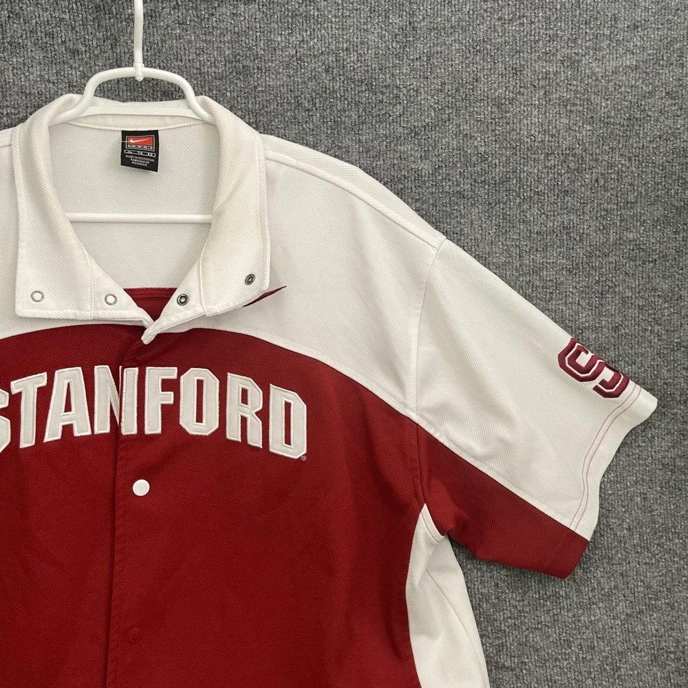 Nike Elite Team Stanford Shirt Mens Sz XL Warm Up Button Up Red Basketball